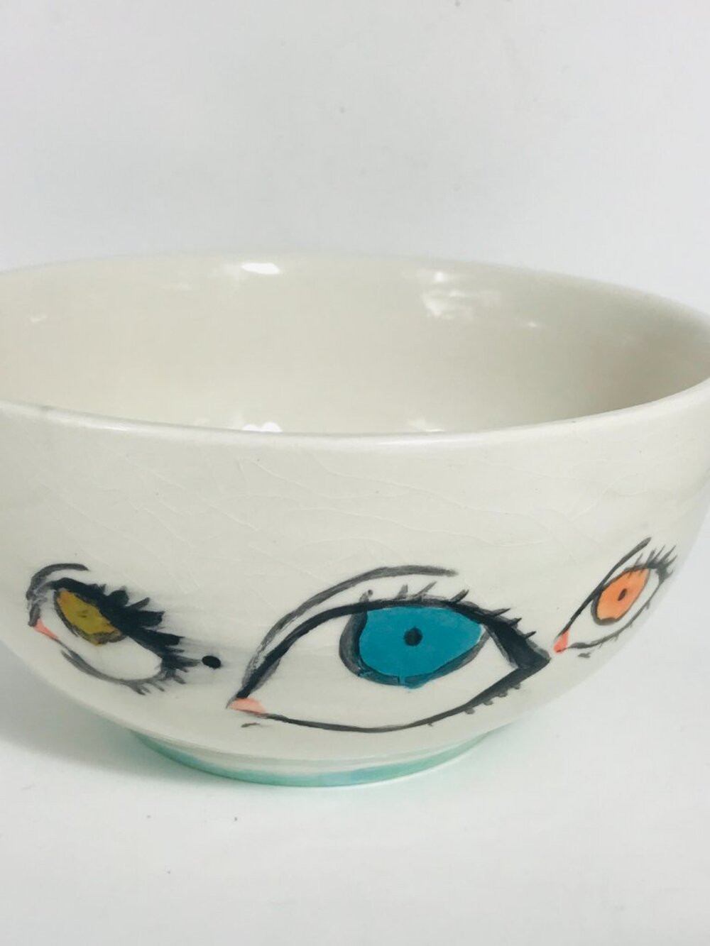 Hand Painted Ceramic Eye Bowl 5.5" Studio Pottery Modern Surrealist Signed